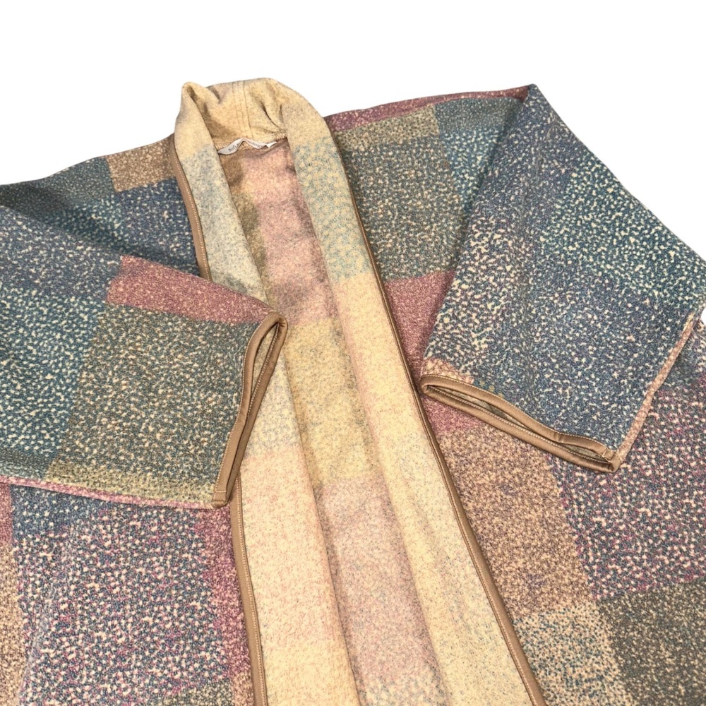Soft Surroundings Open Cardigan Multicolor Patchwork Fleece Wrap Boho Women's S